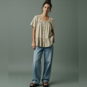 Easel Boxy Fit Button-Front Top. Large. Swissdot. Boho Style